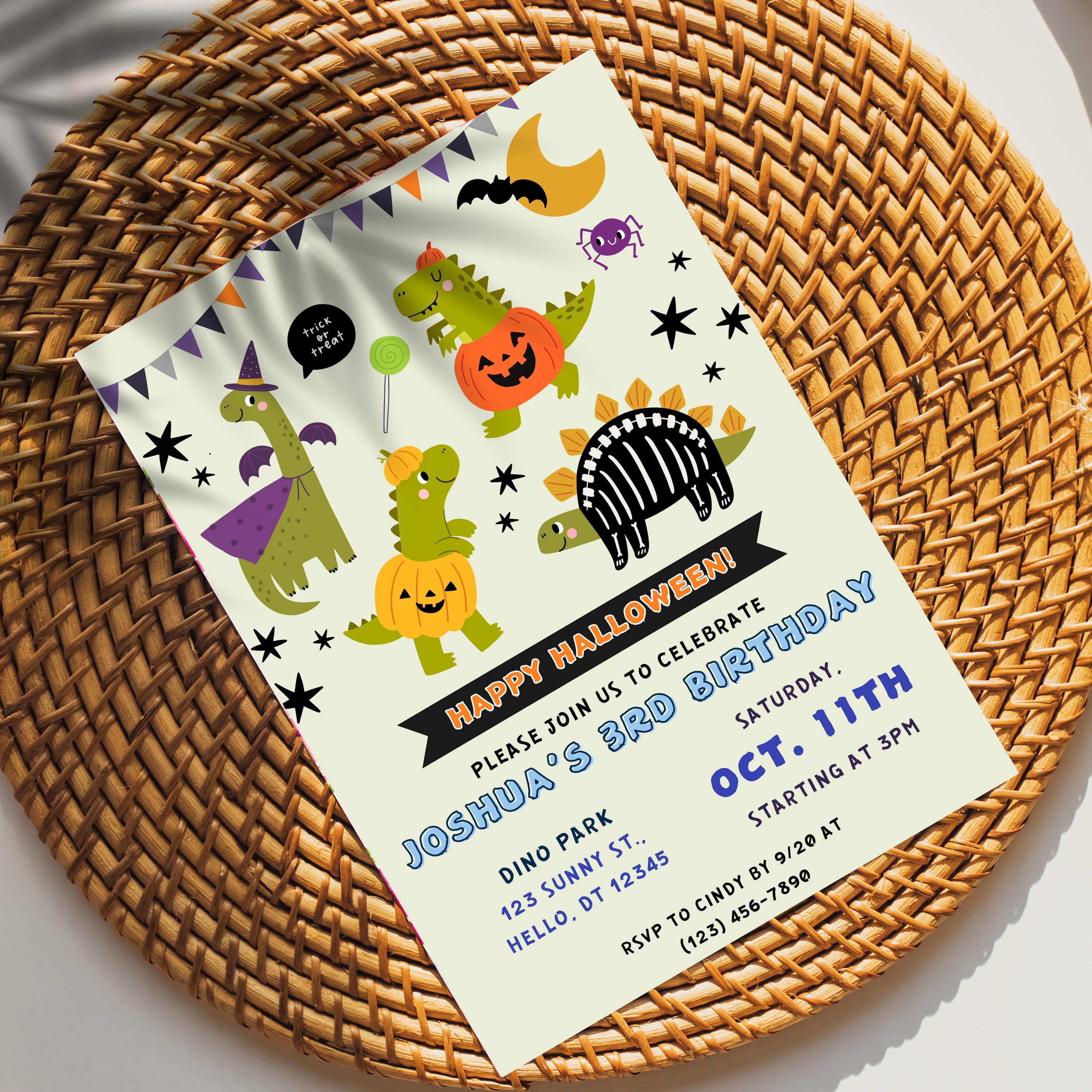 Halloween Dinosaur Birthday Invitation, Printable Editable Template ...