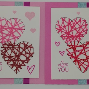 Cartes de voeux faites main brodées de coeurs
