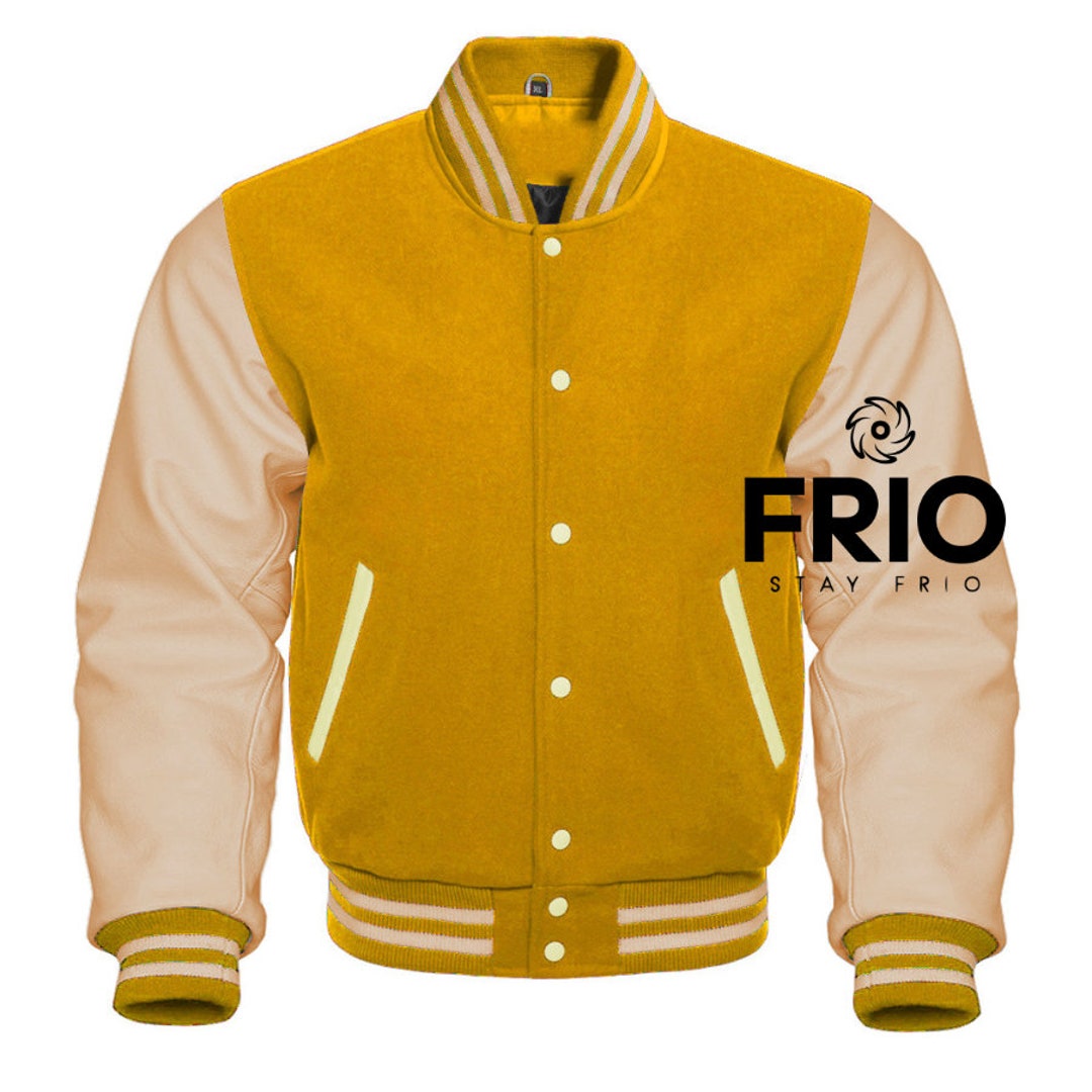 American Varsity Letterman Bomber Jacket - Men's Satin Baseball Jacket With Snap Buttons, Front Pockets, Satin Lining