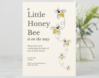 Digital File - Little Honey Bee Baby Shower Invitation Customizable - Digital Download