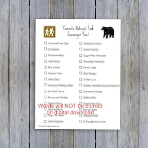Printable Yosemite National Park, Schnitzeljagd, Reisespiele, Nationalpark-Reisespiel, Familienausflug, digitaler Download