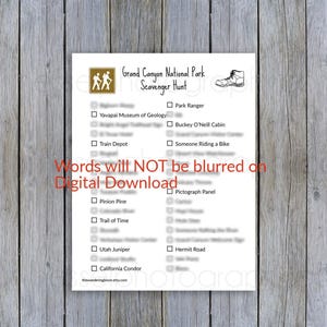 Printable Grand Canyon National Park, Scavenger hunt, travel games, national park travel game, family road trip, digital download