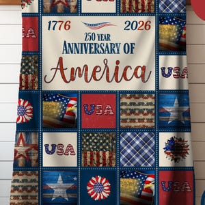 Patriotic 250 yr blanket Inspired by a patchwork with Name. Americana Decor housewarming gift Patriotic display or gift for USA Patriot