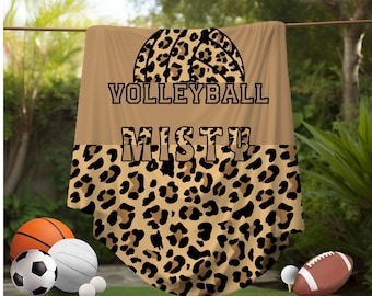 Personalized Volleyball Blanket: Two-Tone Leopard Print Microfiber, Sports Gift