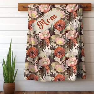 Manta personalizada para mamá, manta floral con nombres de madre e hijos, abuela, manta personalizada para mamá, regalo de recuerdo para mamá con los nombres de los niños.