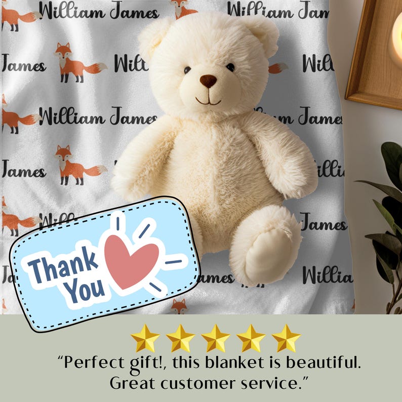 Personalized Baby Blanket, Fox Woodland Scene Velveteen Microfiber