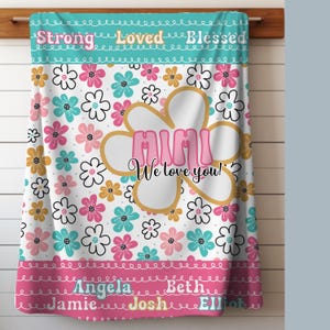 Personalized Mimi Throw Blanket - Nana blanket with Kid&#39;s names, Retro personalized blanket for Grammy Mimi Nana floral cozy velveteen throw