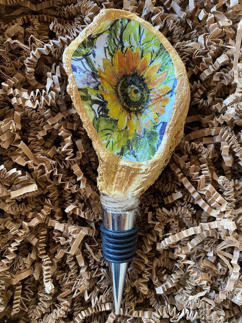 Oyster Shell Wine Stopper Sunflower - Etsy