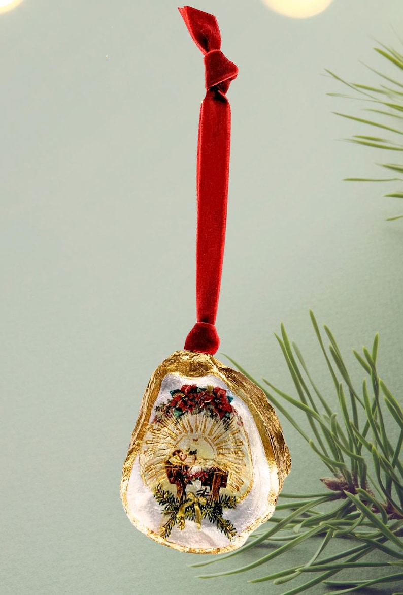 Baby Jesus in a Manger Oyster Shell Ornament Etsy