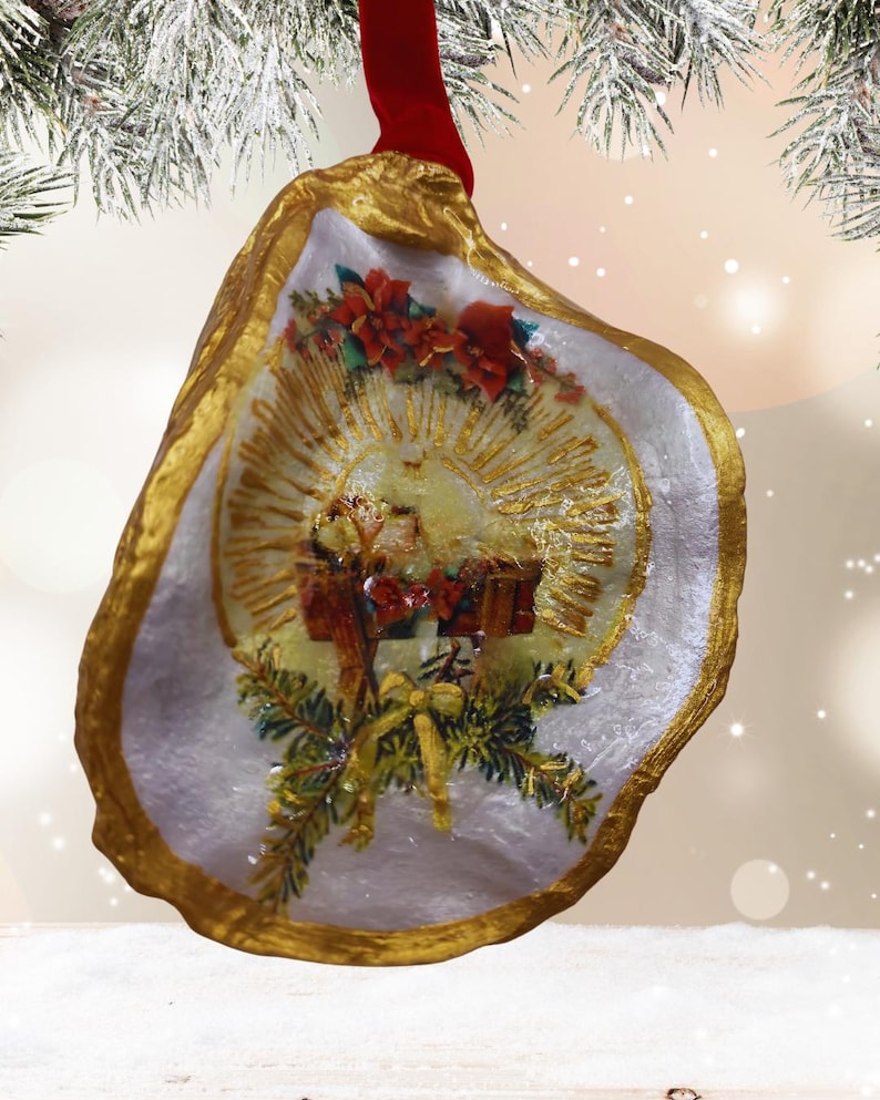 Baby Jesus in a Manger Oyster Shell Ornament Etsy