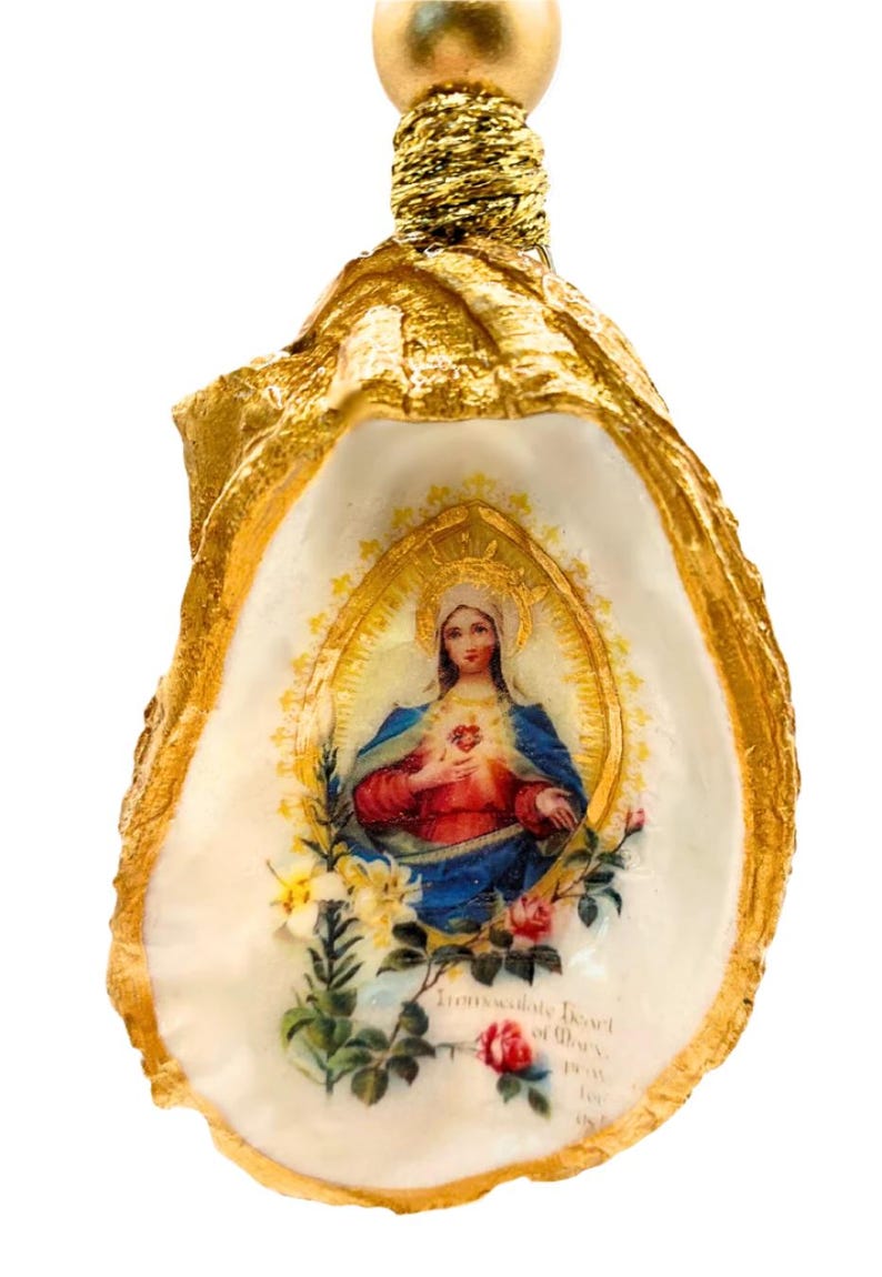 Virgin Mary Shell Immaculate Heart of Mary Oyster Shell Ornament - Etsy