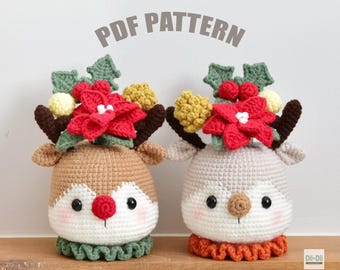 Reindeer Crochet Vase Pattern: Christmas Bouquet Amigurumi (PDF Pattern)