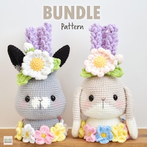 2 in 1 Bunny Crochet Pattern - Easter Amigurumi PDF - Lop-Eared Rabbit  - Spring Bouquet