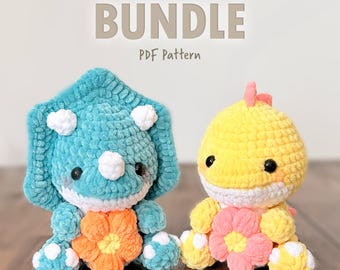 2 in 1 Crochet Dinosaur Pattern Bundle: Triceratops & Stegosaurus Amigurumi PDF