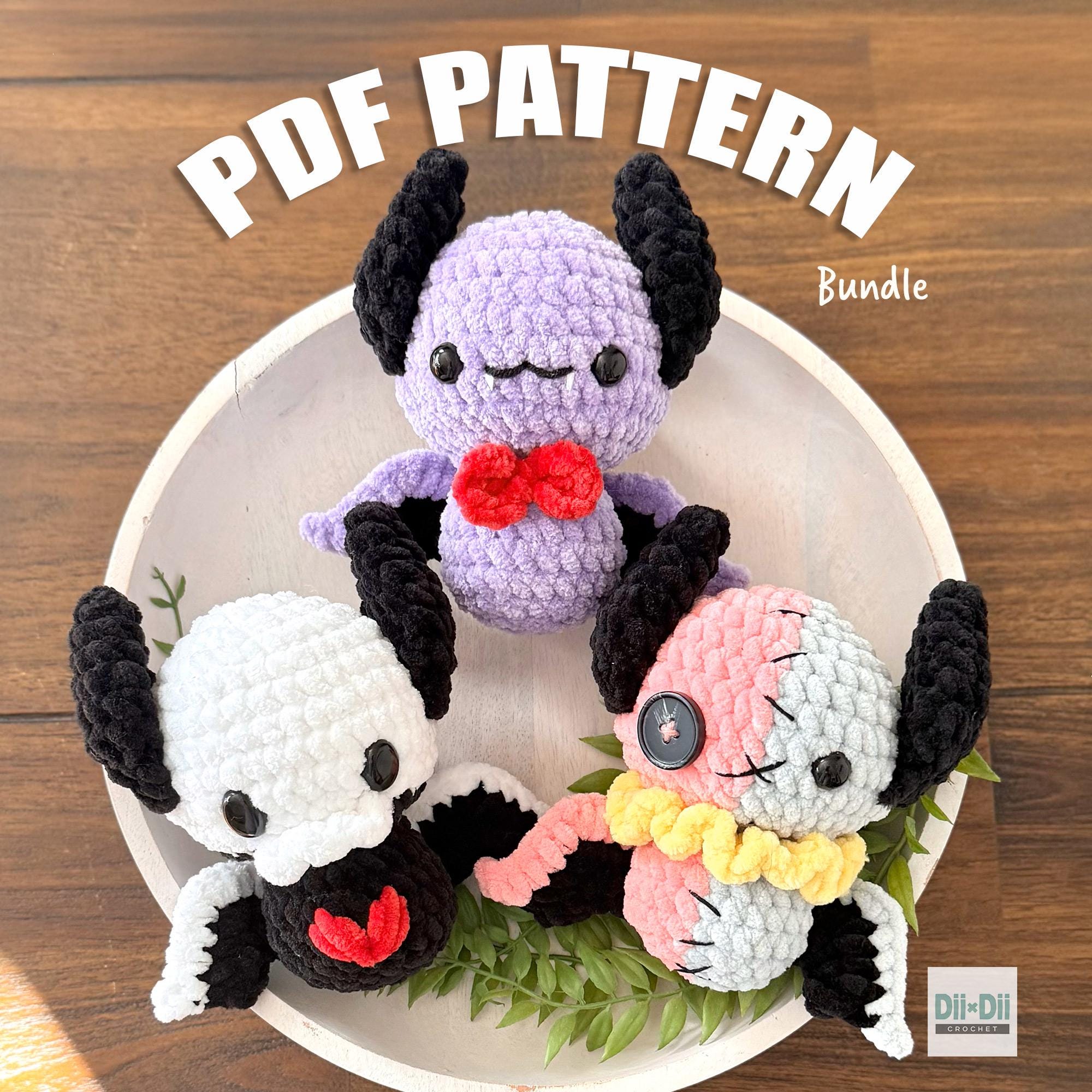 3 in 1 Bat Crochet Pattern Bundle - Halloween Amigurumi - Low-Sew Pattern PDF- Kawaii Spooky Plushies