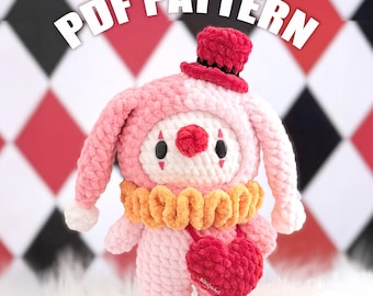 HarleBunny the Clown Bunny Crochet Pattern - Circus Halloween Keychain - Spooky Season Amigurumi PDF