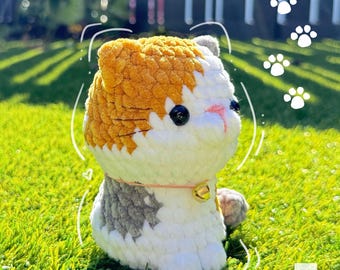 三毛猫のかぎ針編みパターン – 縫わないあみぐるみ子猫ぬいぐるみ