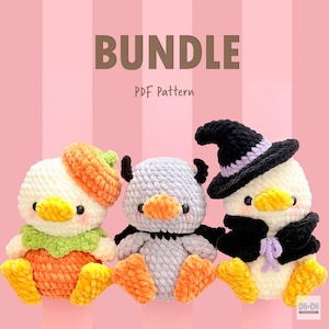 3 in 1 Halloween Duck Crochet Pattern Bundle - Witch, Devil, Pumpkin Duck Amigurumi - PDF download - English