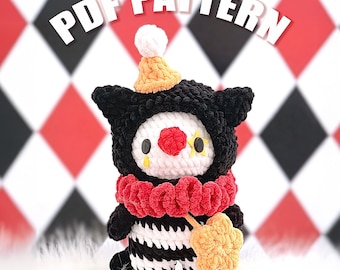HarleCat the Clown Cat Crochet Pattern - Circus Halloween Keychain - Spooky Season Amigurumi PDF