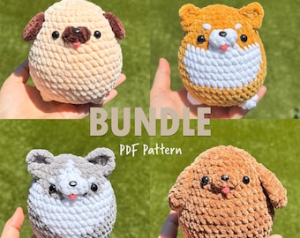 4 in 1 Dog Crochet Pattern Bundle – No-Sew Amigurumi Puppy Plushie Patterns, Shiba, Husky, Pug and Poodle - Beginner-Friendly PDF