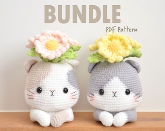 Crochet Cat Flower Vase Pattern Bundle: Calico & Tuxedo (PDF Pattern)
