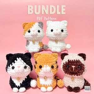 5 in 1 Cat Crochet Pattern Bundle – No-Sew Amigurumi Kittens Plushie,  (Tabby, Calico, Siamese, Tuxedo, Solid Color) Beginner-Friendly PDF
