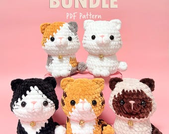 5 in 1 Cat Crochet Pattern Bundle – No-Sew Amigurumi Kittens Plushie,  (Tabby, Calico, Siamese, Tuxedo, Solid Color) Beginner-Friendly PDF