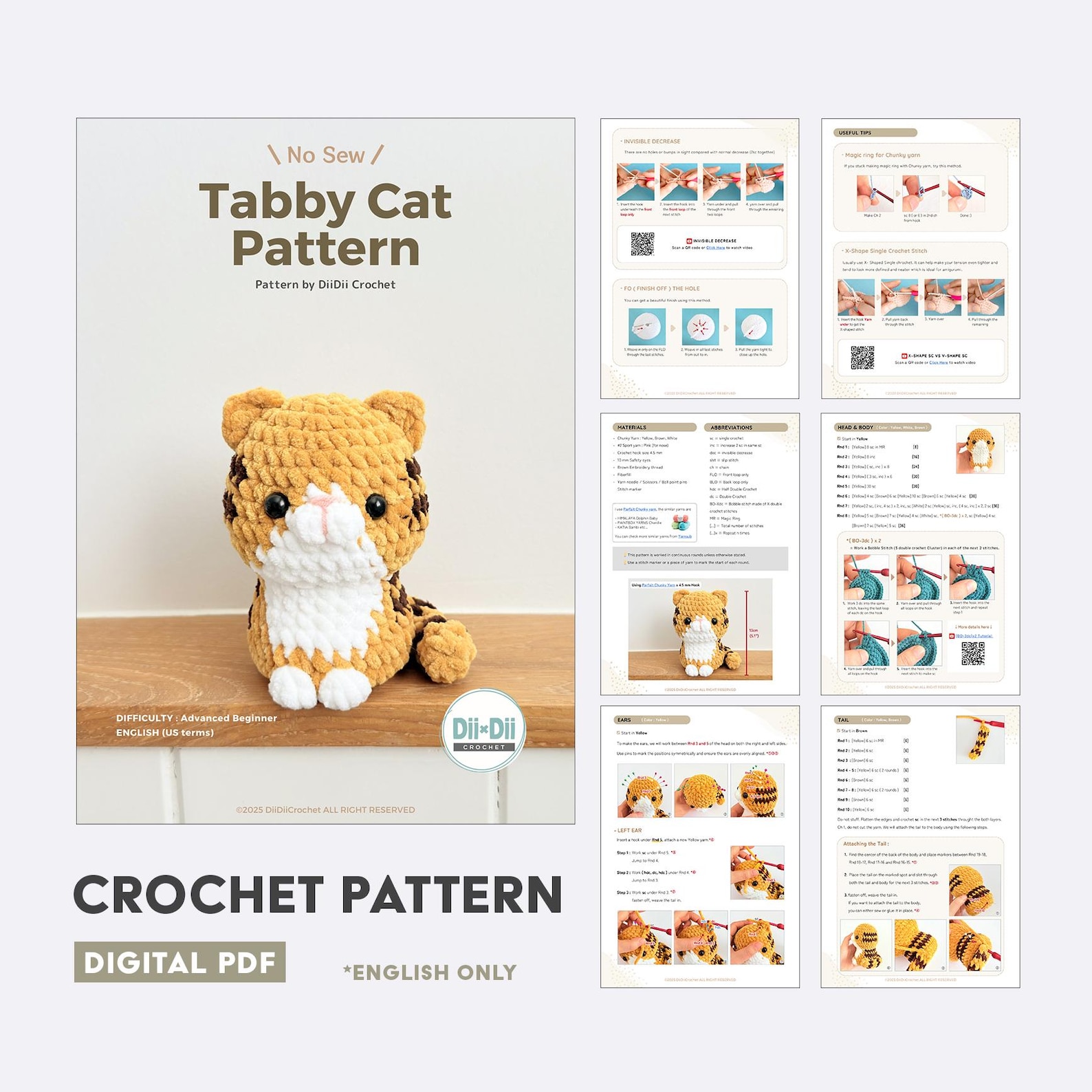 Tabby Cat Crochet Pattern – No-sew Amigurumi Kitten Plushie, Advanced ...