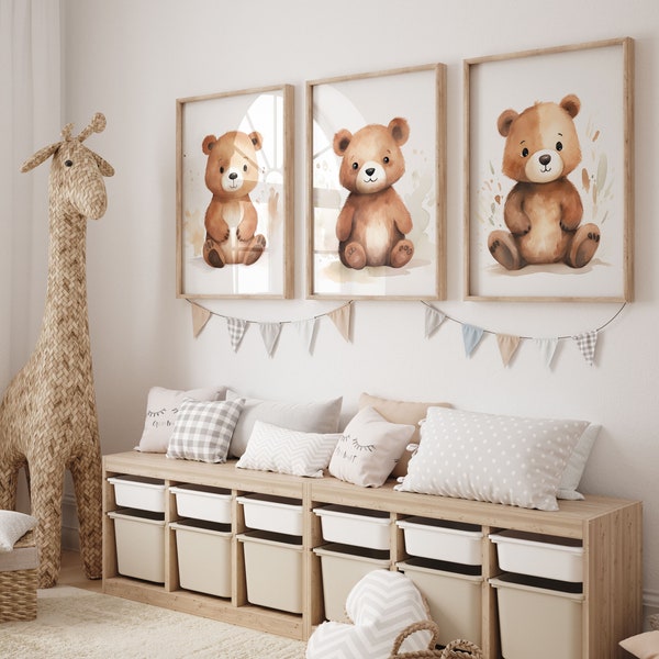 Set of 3 PRINTED Cute bears posters, for baby nursery or kids bedrooms- Printed on A4 or A3