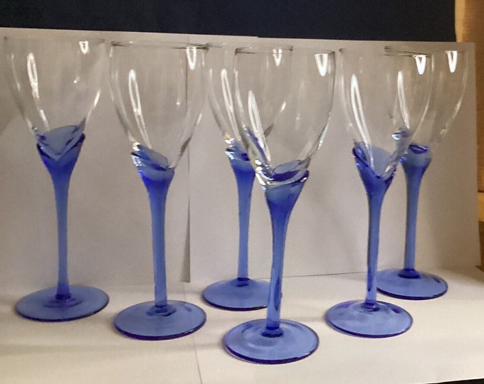 Rosenthal Blue Tulip Stem Wine Glasses Set of 6 Etsy