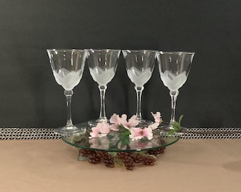 Vintage JG Durand Cristal D'Arques Florence Frosted Flower Petals Wine Glasses - Set of 4