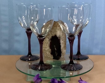 Libbey Tulip Stemmed Domaine Amethyst Purple Wine / Water Goblets - Set of 4.
