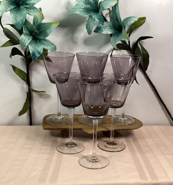Vintage Amethyst Fluted Wine Glasses - Danish Modern Set of 6 - Etsy