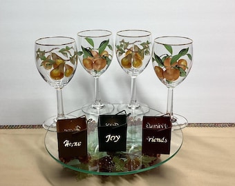 Vintage Royal Worcester Evesham Gold Wine Glasses – Pear Peach Fruit Pattern Set