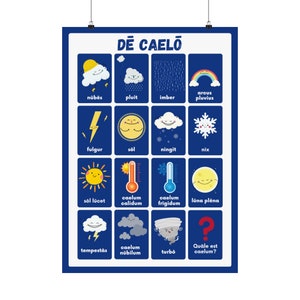 Poster del tempo in latino, arte in classe, apprendimento del latino, antica Roma, insegnante di latino, apprendimento dei termini meteorologici, poster scolastico
