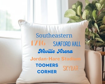 All Things Auburn Pillow, Auburn dorm pillow, Auburn accent pillow, Sykbar, 1716, Toomers, Jordan Hare (white pillow)