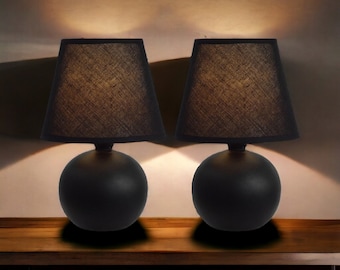 Mini Ceramic lamps Set of Two Mini Ceramic Globe Table Lamps with Coordinating Fabric Shades