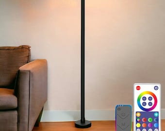 Lámpara de pie de color regulable para sala de estar: diseño de esquina moderno con sincronización de música para iluminación ambiental que cambia de color