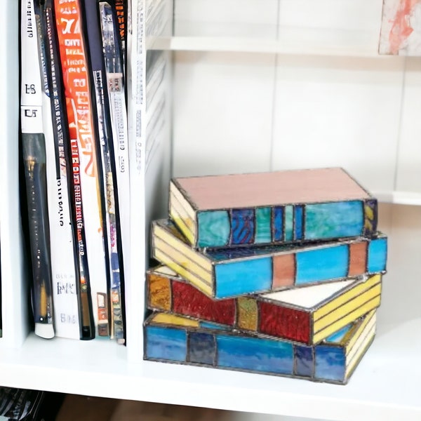Stained Glass Stacked Books Lamp Decorative Vintage Reading Book Table Lamp Table Desk Reading Light Nightstand Desk Lamps