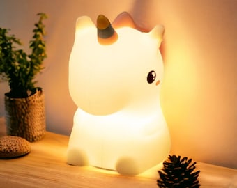 Einhorn niedlichen Silikon-LED-Nachtlicht für Kinder Kinder USB wiederaufladbare Cartoon Animal Schlafzimmer Dekor Touch Nachtlampe