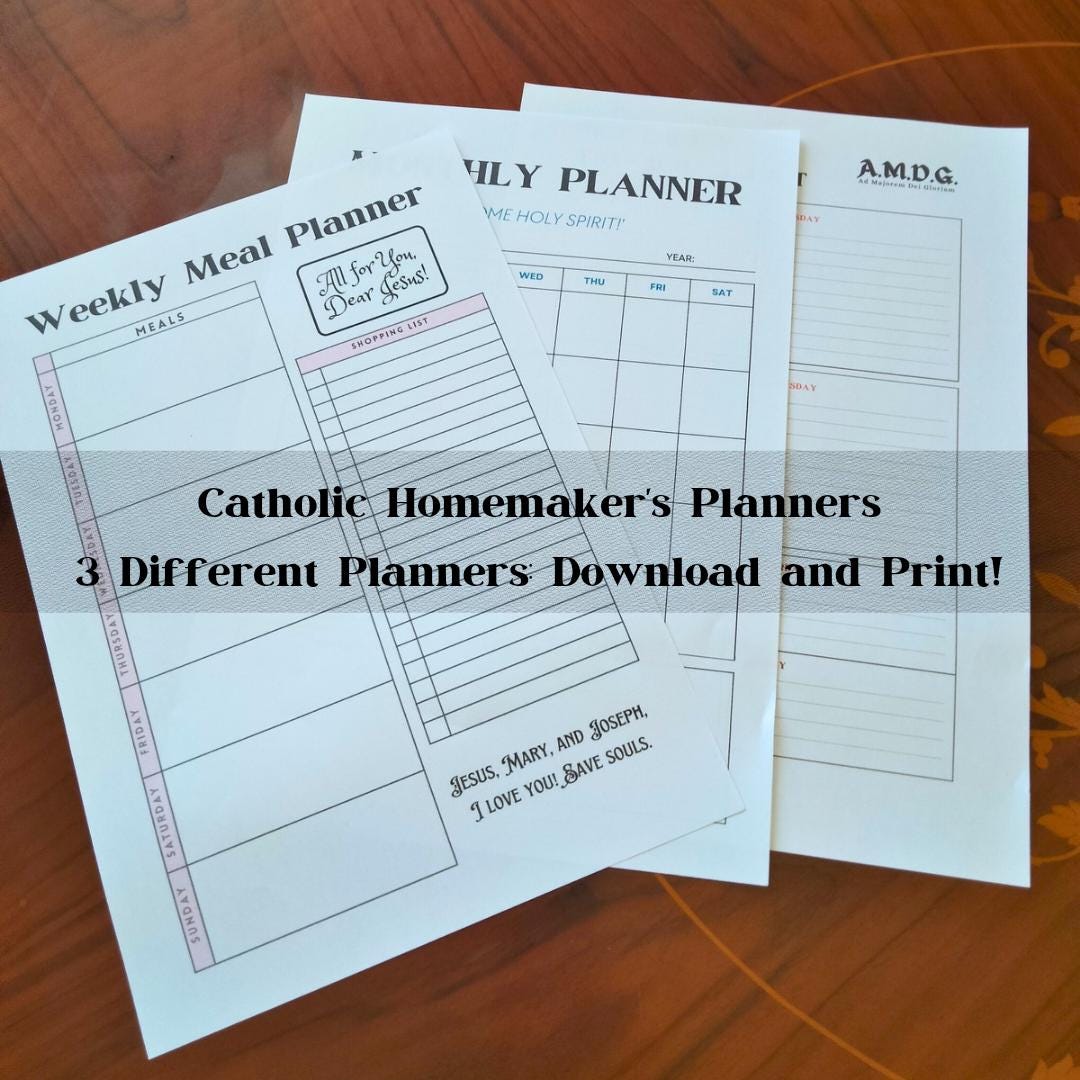 Catholic Homemaker's Planners | Printable pdf | Catholic Weekly Meal Planner | Monthly Planner| Catholic Weekly To-Do List |Digital Download