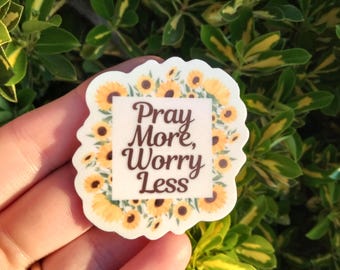 Sticker katholieke zonnebloem: bid meer, maak je geen zorgen - inspirerende vinylsticker