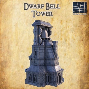 Terreno de torre de sino de anão, cenário de jogos de guerra impresso em 3D sem pintura para escala de 28 mm e 32 mm, D&D AoS Kings of War