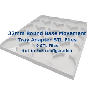 32mm Round Base Movement Tray STL Files: Wargaming Adapters (Digital Download)