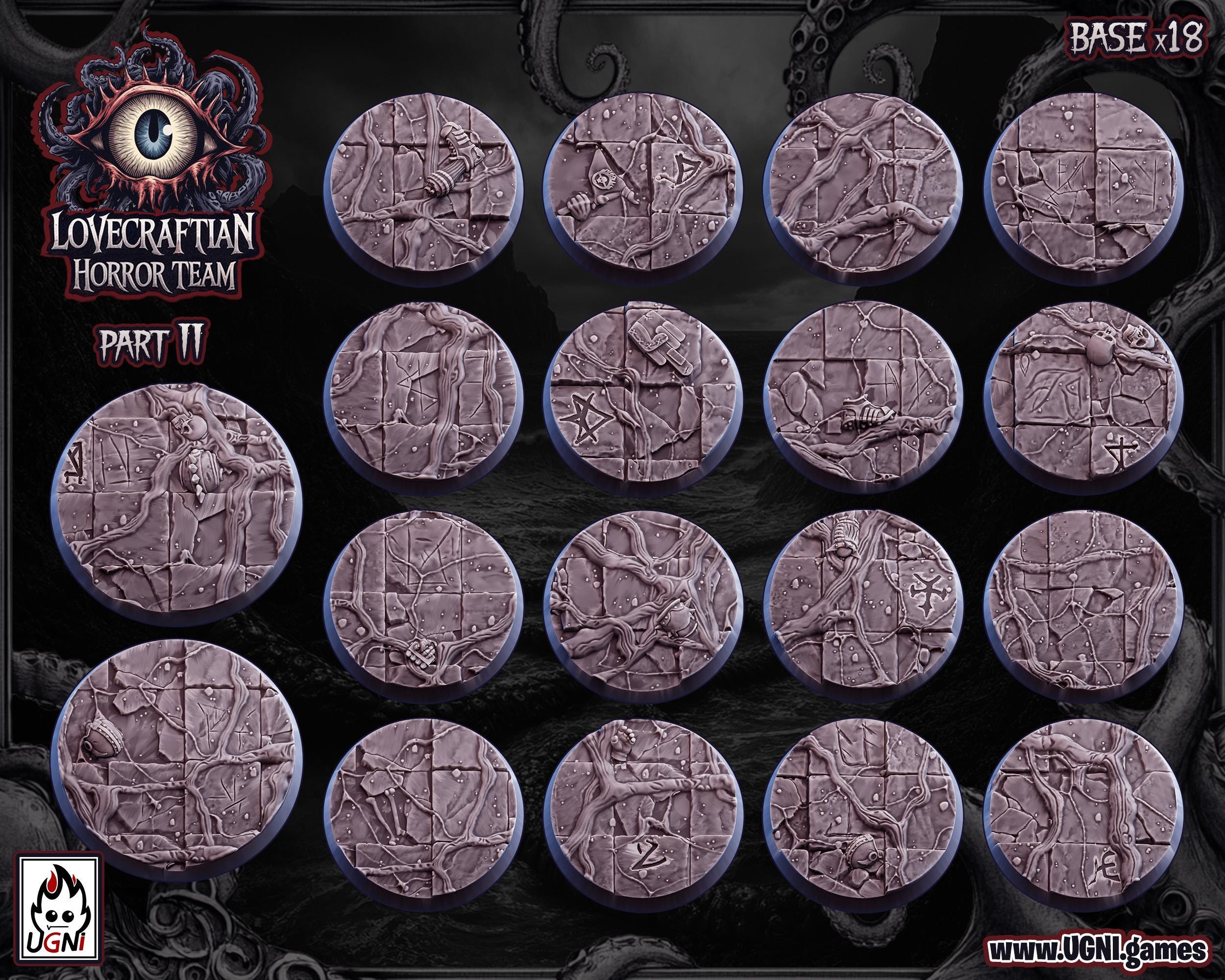Lovecraftian Horror Bases for Blood Bowl, Fantasy Football, Warhammer 40k, Trench Crusade, and other miniatures games