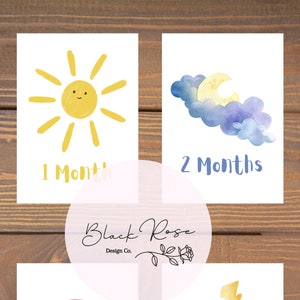 Cartes d’étape mensuelles pour bébé imprimables - Aquarelle météo