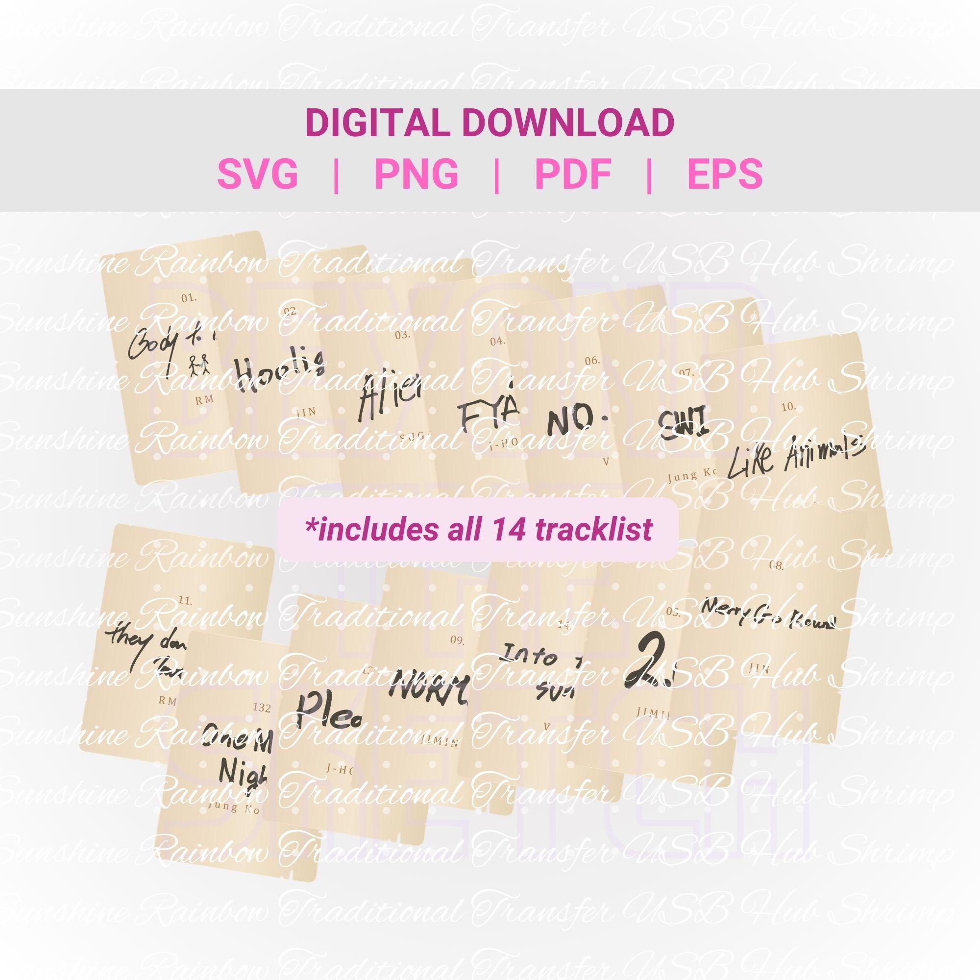 Tracklist 2026 SVG PNG, Bangtan World Tour T-shirt Decal Sticker Merch ...