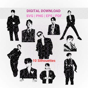 J-Hope Svg Png, paquete de siluetas de J-Hope, archivos de corte vectorial de Hope on Stage para Cricut, Kpop Svg, clip art de BTS Hobi, archivo de sublimación PNG