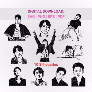 JK Svg Png, Regalo de merchandising de K-pop para ARMY, Archivos de corte vectorial, Paquete K-pop Svg, Silueta JK, Calcomanía K-pop, Clip Art K-pop, Archivo de sublimación PNG