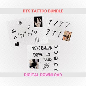 Paquete Bangtan SVG PNG, tatuaje Kpop 7, regalo de merchandising para ARMY, calcomanía Kpop, archivos vectoriales para Cricut, JK Jimin SVG, clip art Kpop